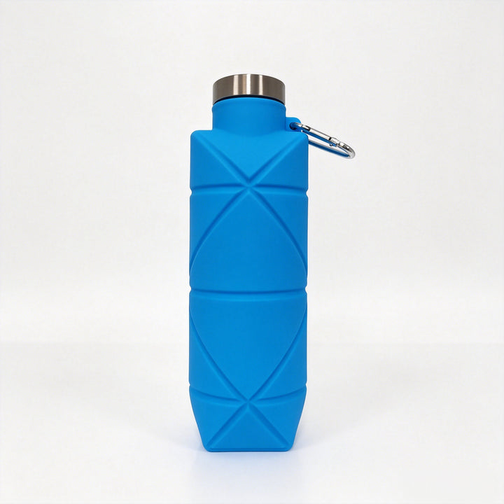 Collapsible Silicone Travel Water Bottle with Stainless Cap and Carabiner Bowlift