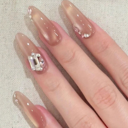 Artificial nails with elegant rhinestone decoration and glossy finish Bowlift