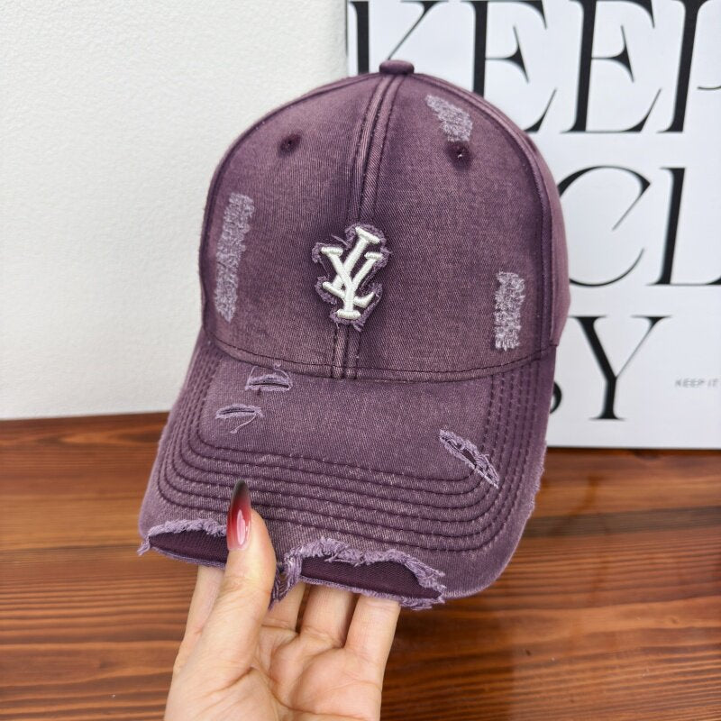 Men's Distressed Denim Adjustable Baseball Cap Bowlift