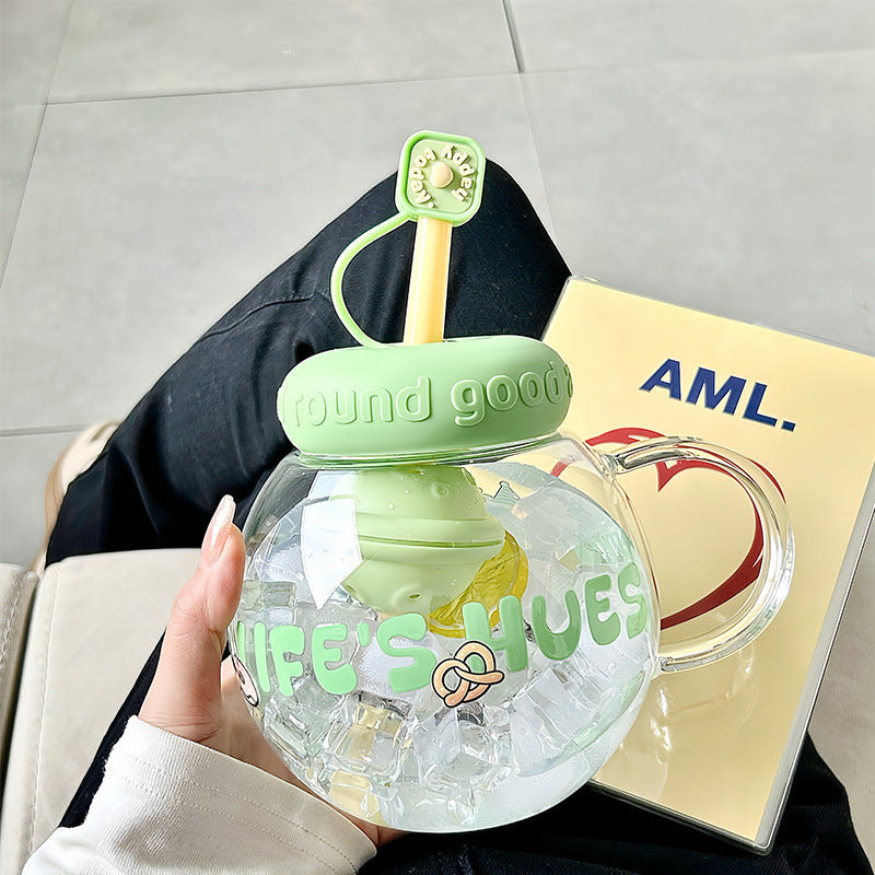 Women's drink container with integrated straw and cheerful fruit style design Bowlift