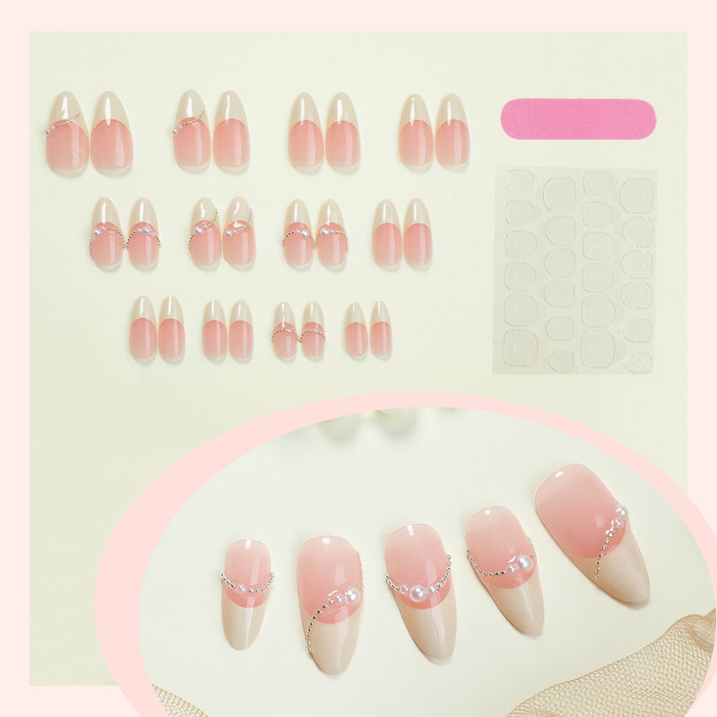 Elegant Ombre Press-On Nail Set with Pearl Accents Bowlift