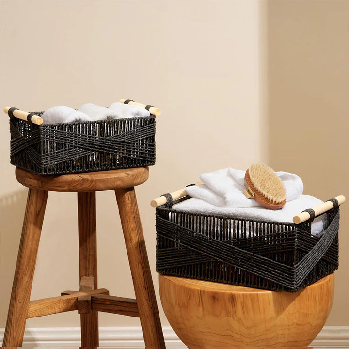 Handwoven Storage Basket with Wooden Handles Bowlift