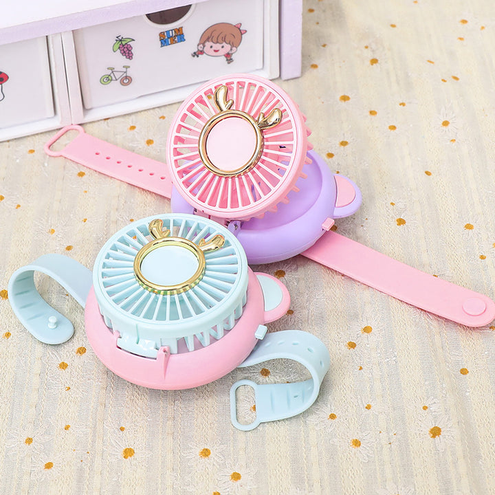 Ladies portable hand fan with integrated mirror and cute animal design Bowlift