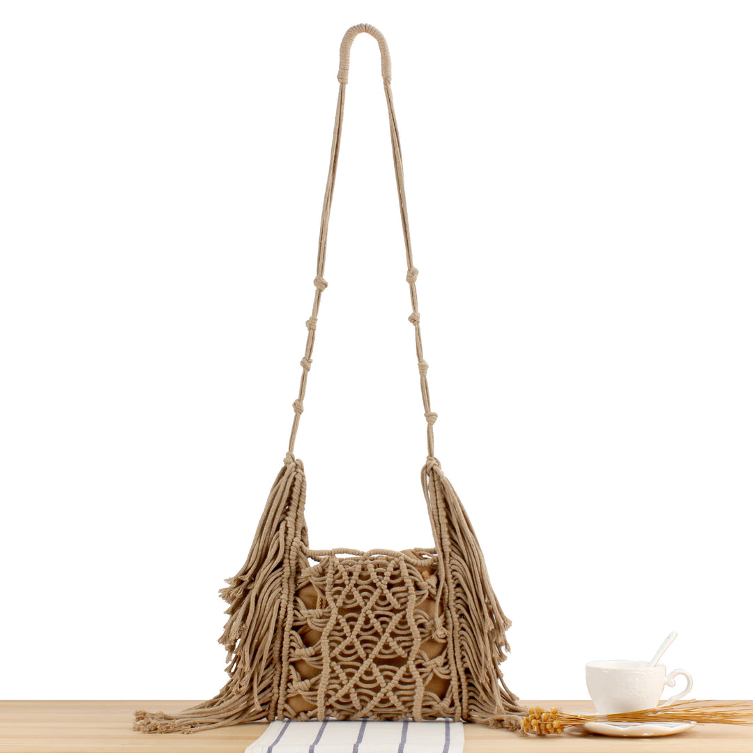 Creative Macrame Shoulder Bag with Fringe Bowlift