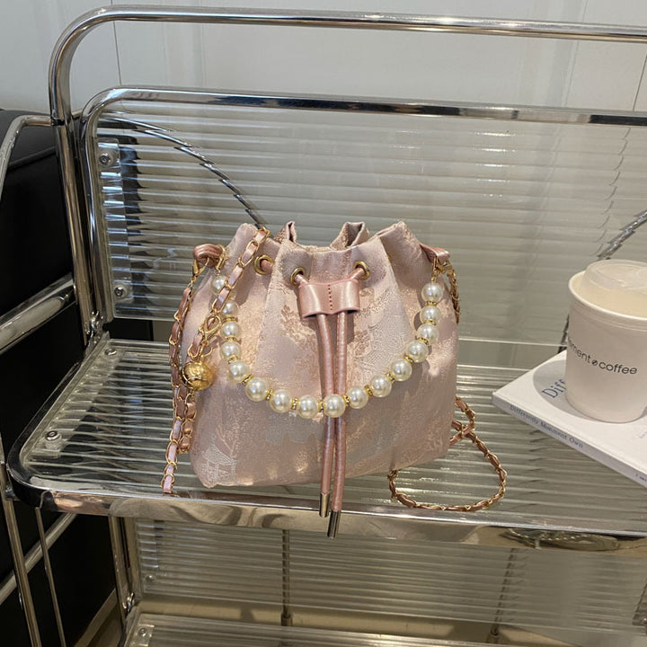 Elegant Floral Print Drawstring Bucket Bag Bowlift