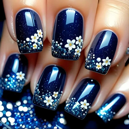 Floral Glittered Nail Art Bowlift