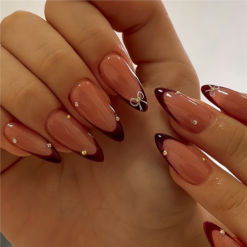 Artistic Stiletto Press-On Nails with Gemstone Accents Bowlift