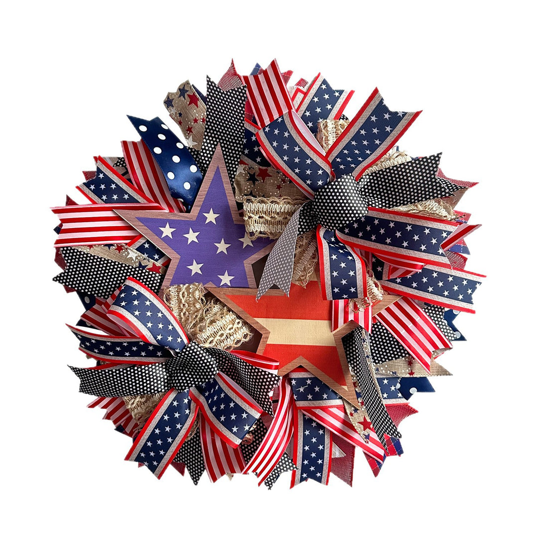 Unisex nan more patriotic door wreath made of ribbon and wooden stars Bowlift