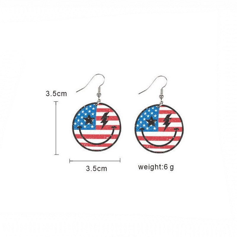Ladies' lightweight wooden earrings in airplane jet design with patriotic motif and hypoallergenic fish hook Bowlift