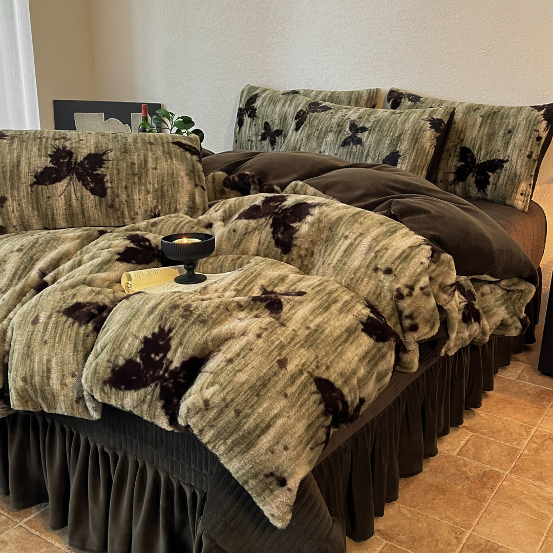 Plush Floral Flocked Reversible Duvet Comforter Set