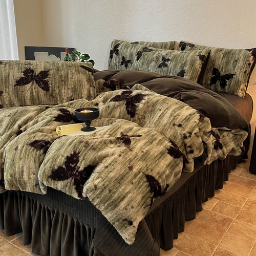 Plush Floral Flocked Reversible Duvet Comforter Set