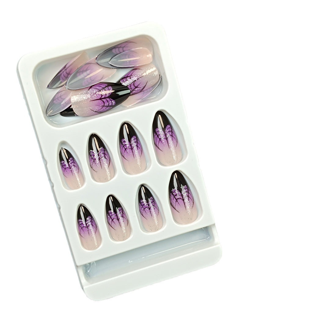 Artistic Press-On Nail Set with Lavender Ombre Design Bowlift