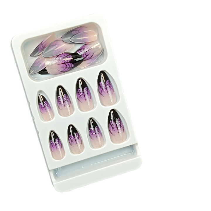 Artistic Press-On Nail Set with Lavender Ombre Design Bowlift