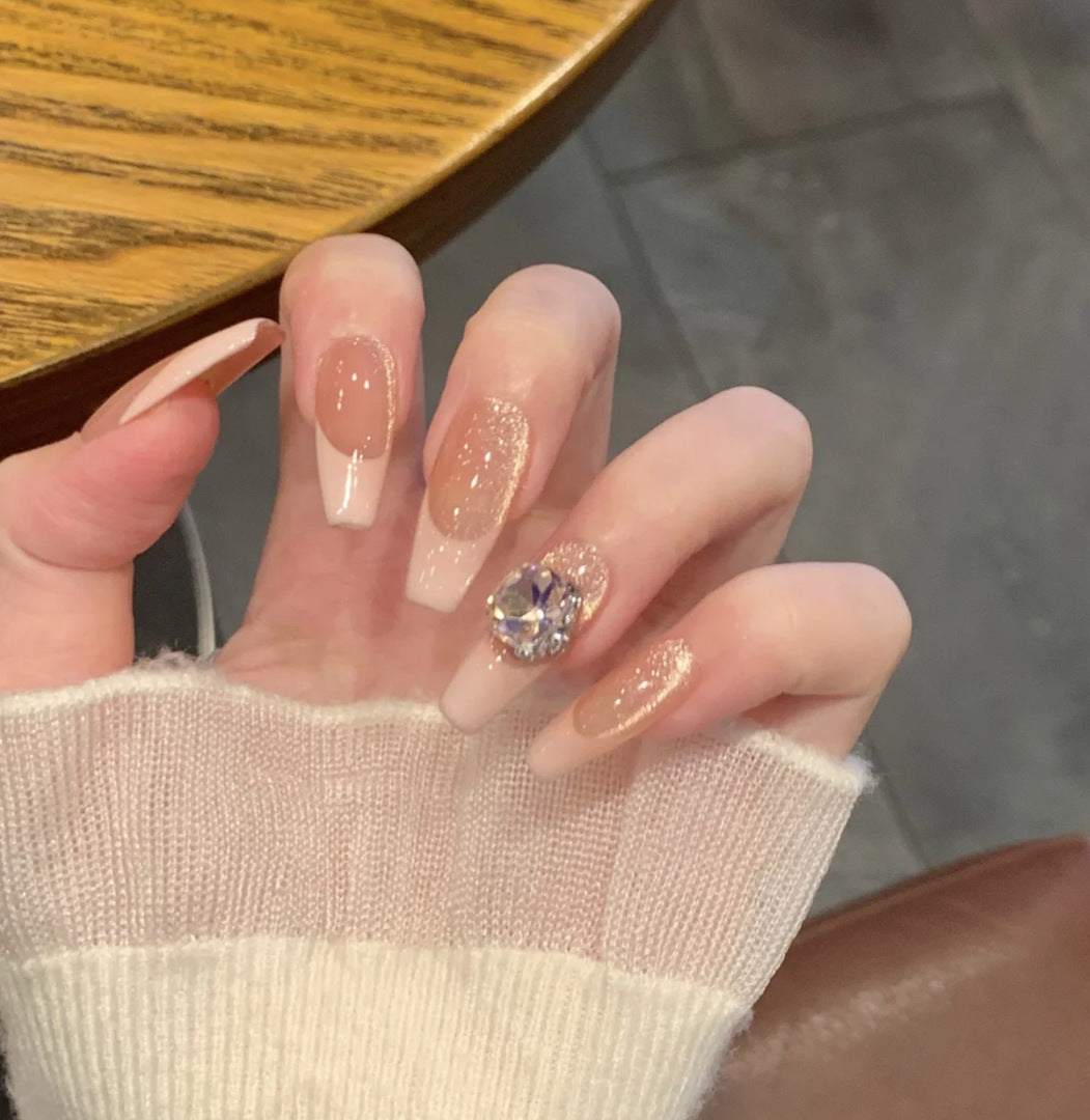 Press-On Nail Set with Elegant Glitter and Crystal Accents Bowlift