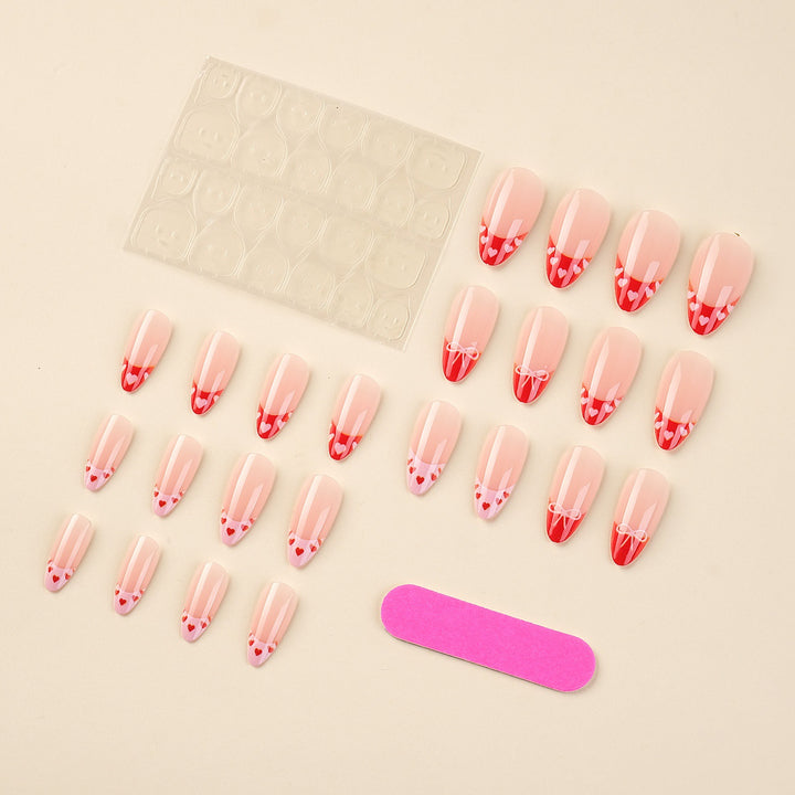Heart-Themed French Tip Press-On Nails Bowlift