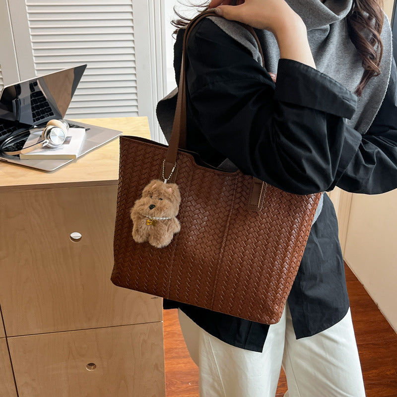 Woven Leather Shoulder Tote Bag Bowlift