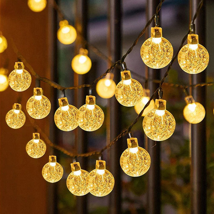 Decorative Warm LED Star And Crackle-Globe String Lights With Waterproof Power Pack Bowlift