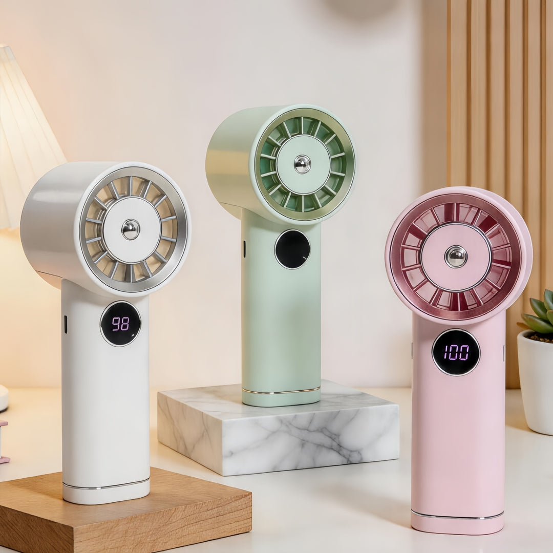 Ladies Portable USB Hand Fan with Digital Speed Display Bowlift