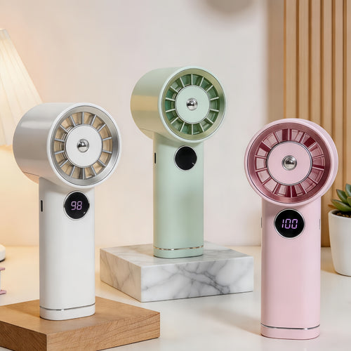 Ladies Portable USB Hand Fan with Digital Speed Display Bowlift
