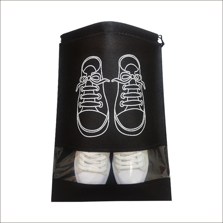 Unisex Travel Shoe Storage Bag with Transparent Window Drawstring Closure and Breathable Non-Woven Mesh Organizer Bowlift
