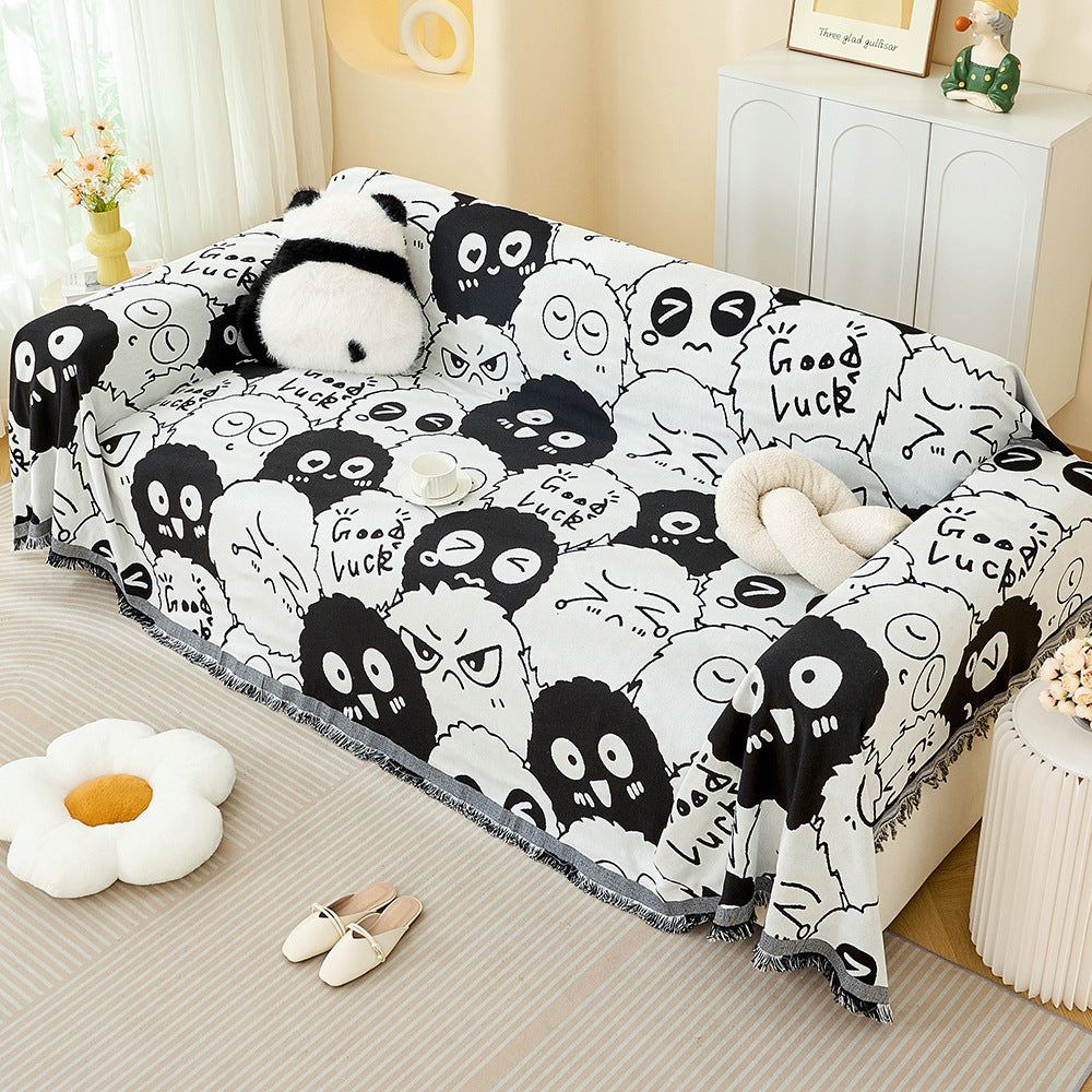 Decorative Fringed Geometric Jacquard Sofa Throw Cover Bowlift