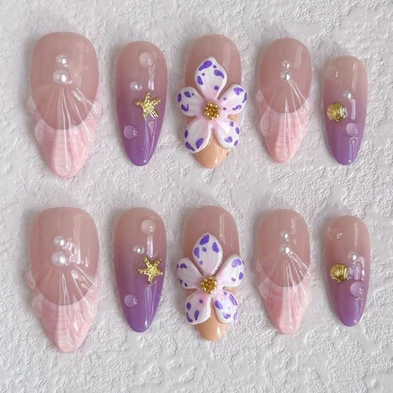 Artistic Floral and Star-Embellished Press-On Nail Set Bowlift