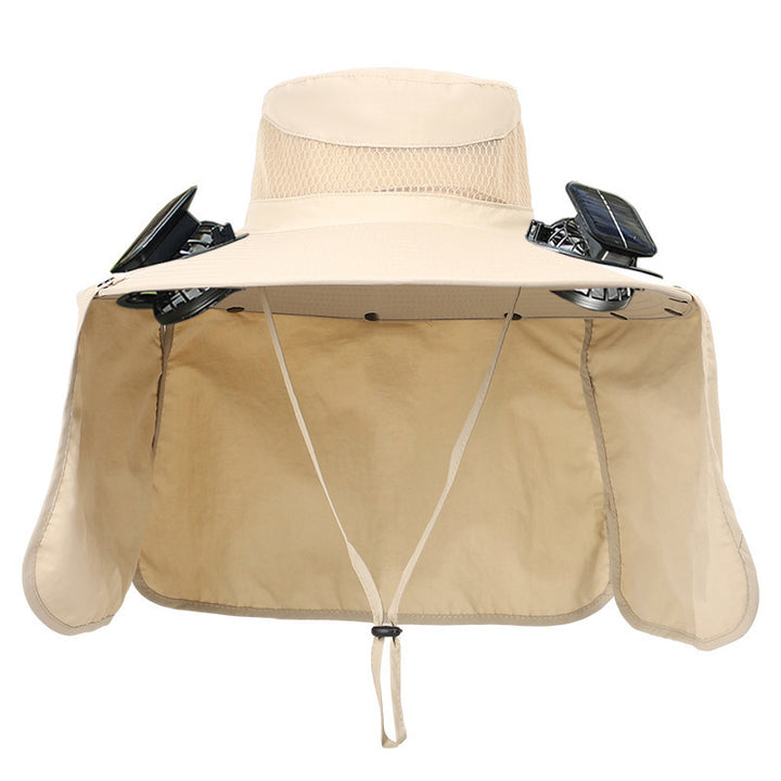 Sun hat with neck protection and integrated solar-powered dual fans Bowlift