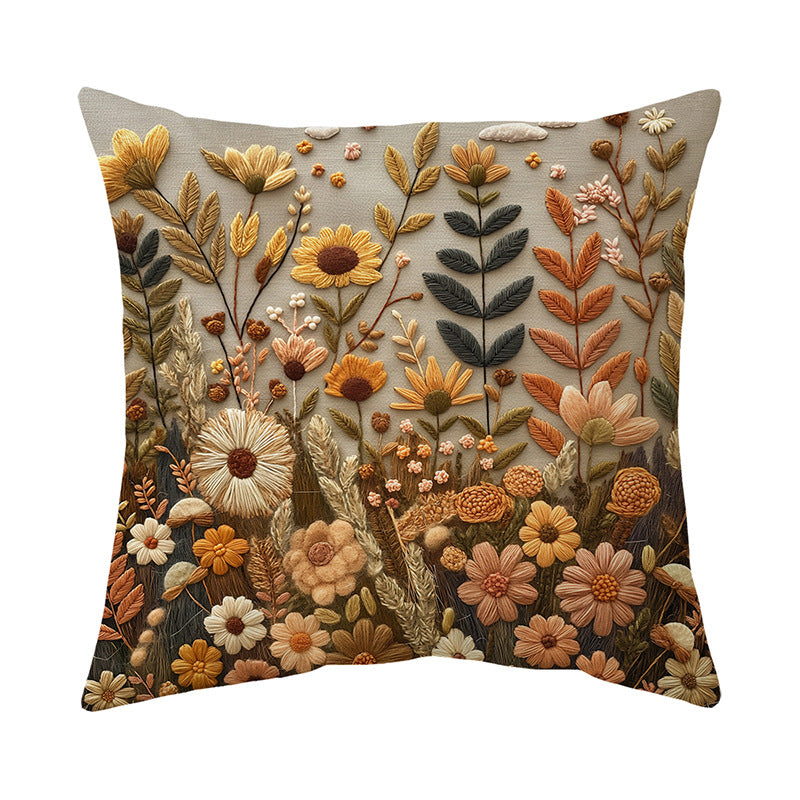 Embroidered Wildflower Raised-Texture Square Throw Pillow Cover