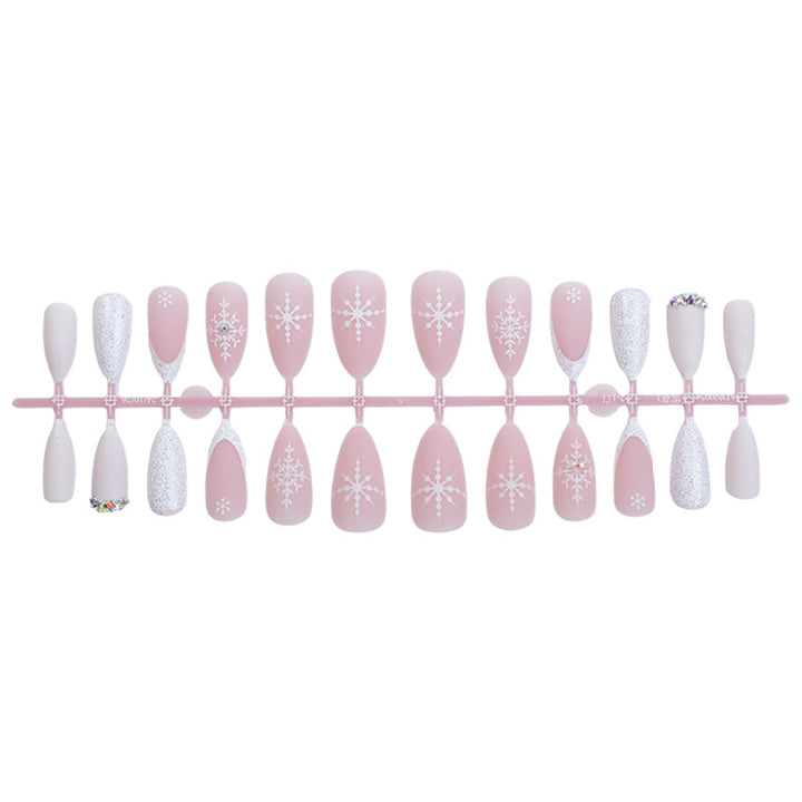 Elegant Press-On Nail Set with Winter Snowflake Designs Bowlift