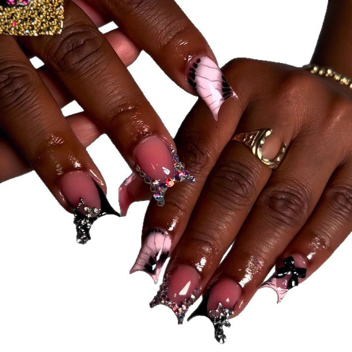 Artistic Gem-Embellished Stiletto Press-On Nails Bowlift