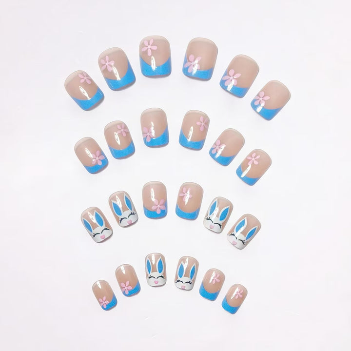 Creative nail art with cheerful bunny and flower pattern Bowlift