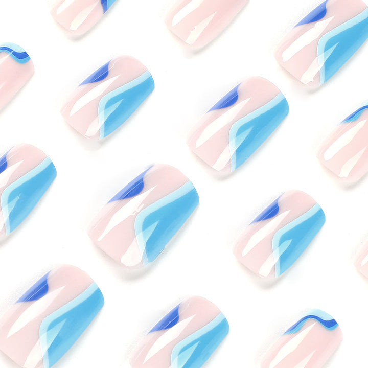 Artful nail extensions with maritime wave pattern Bowlift