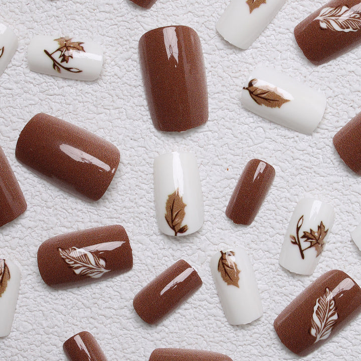 Artistic Leaf-Themed Press-On Nails Bowlift