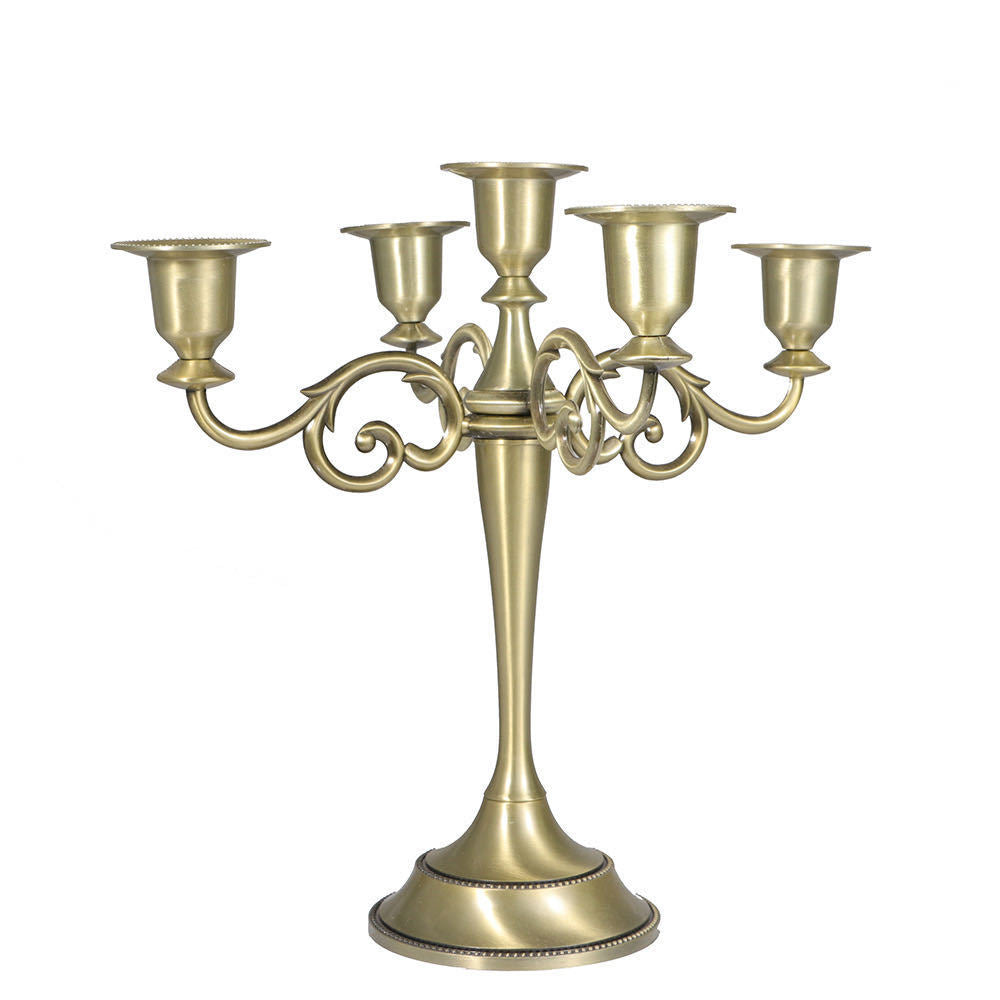 Ornate Gold Five-Arm Metal Candelabra Centerpiece Bowlift