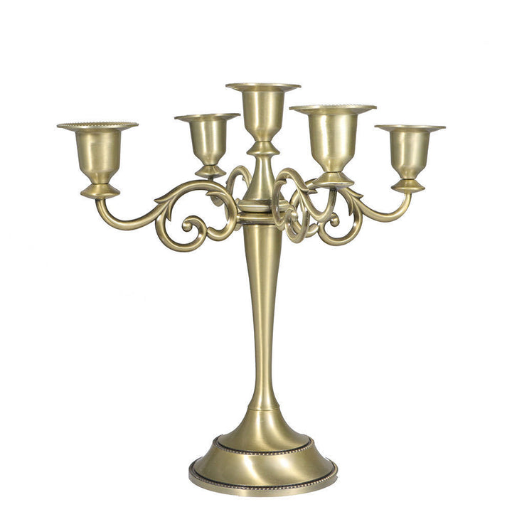 Ornate Gold Five-Arm Metal Candelabra Centerpiece Bowlift