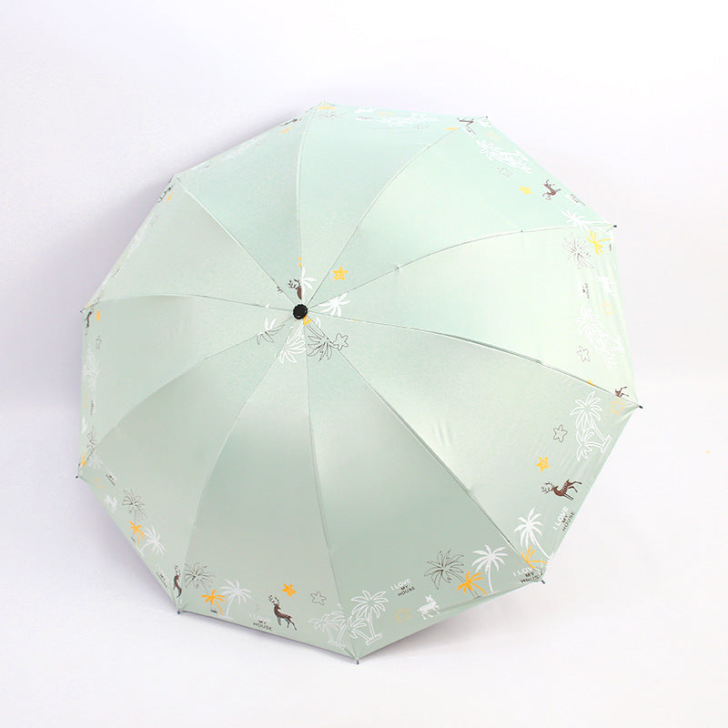 Women's Folding Umbrella with Animal Print Bowlift