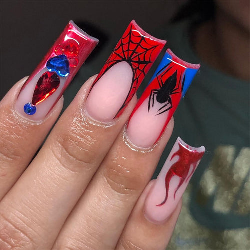 Artistic Press-On Nail Set with Spider-Man Theme Bowlift