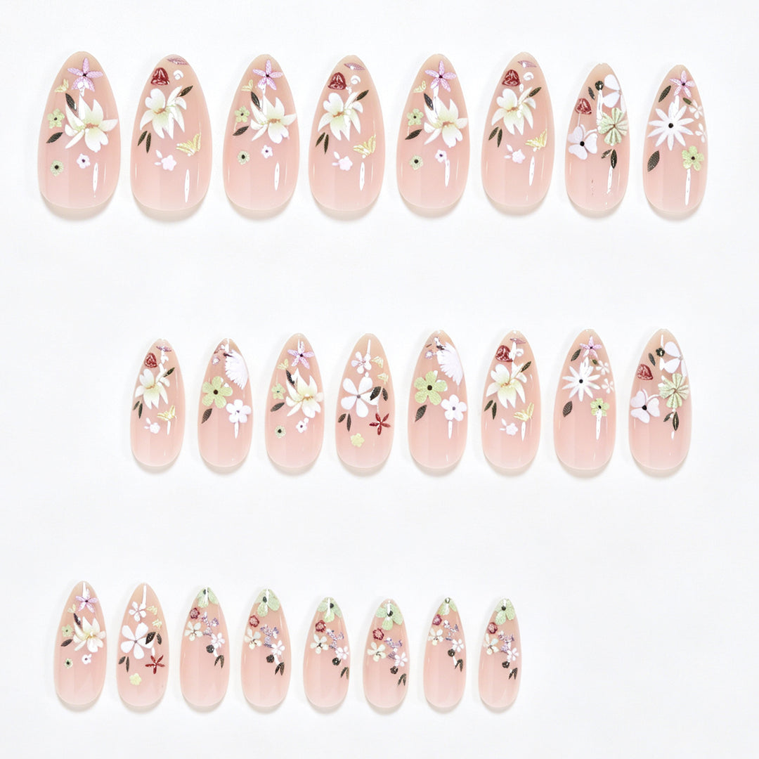 Floral Art Acrylic Nail Tips Bowlift