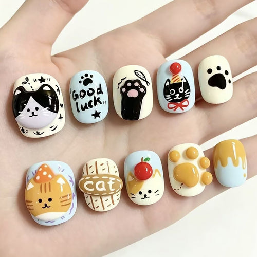Whimsical Animal-Themed Press-On Nail Art Set Bowlift