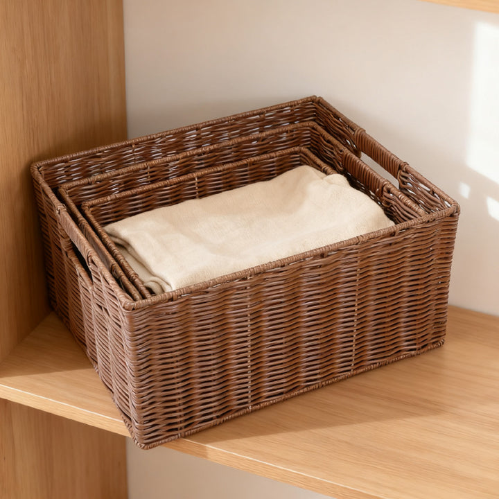 Women's storage basket made of woven material with integrated lids Bowlift