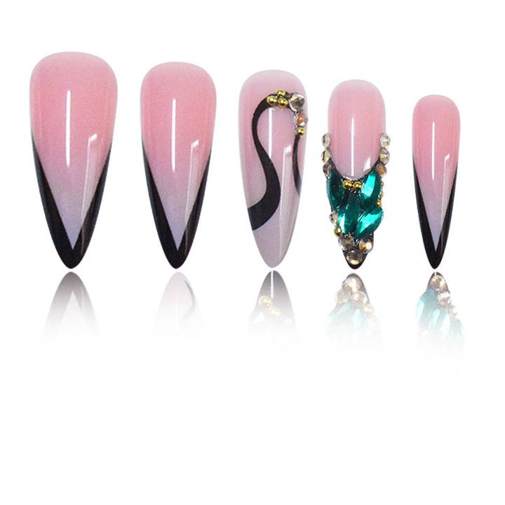 Rhinestone-Embellished Stiletto Nail Art Extensions Bowlift