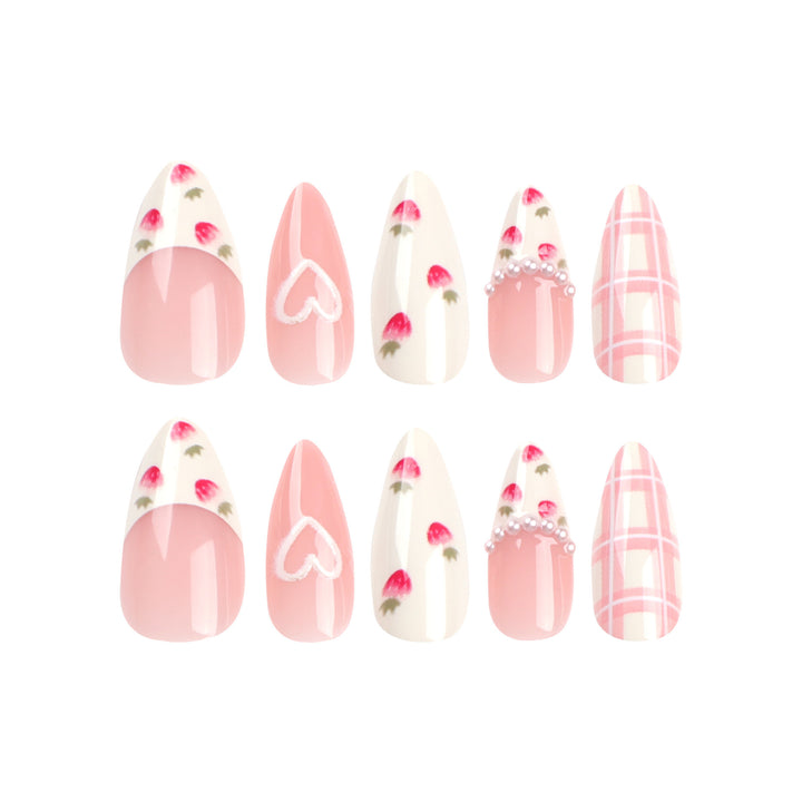 Artistic Heart and Floral Press-On Nail Extensions Bowlift