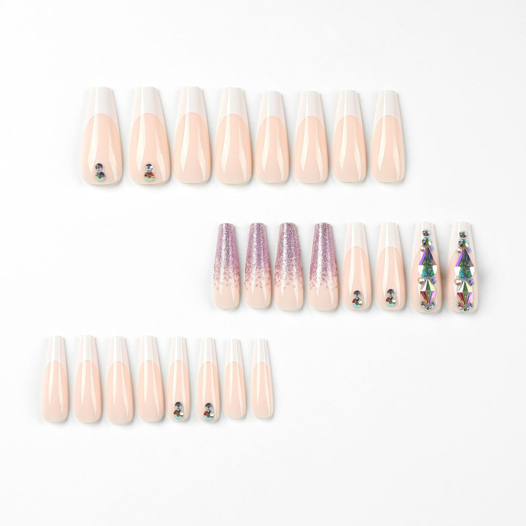 Artful Nail Extensions with Glitter and Rhinestone Accents Bowlift