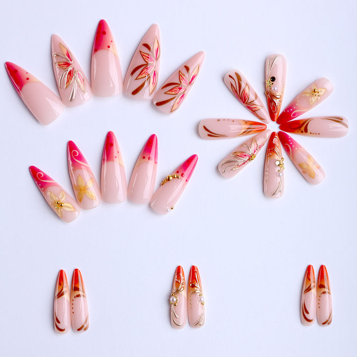 Elegant Artificial Nails with Floral Design Bowlift