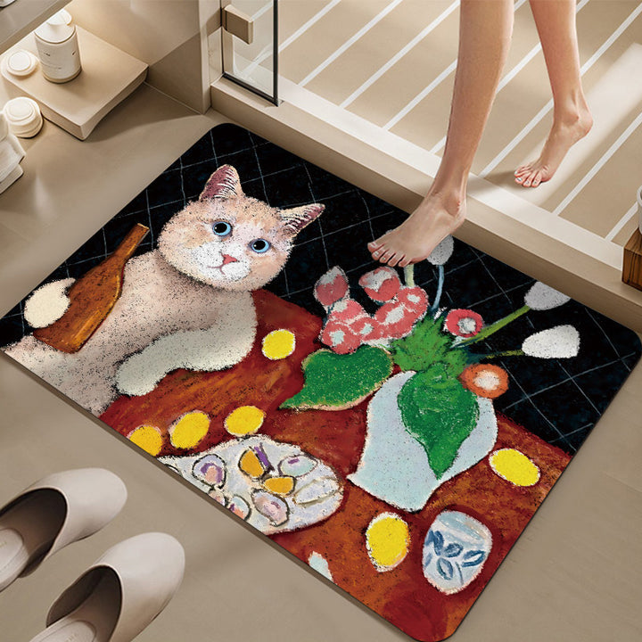 Cartoon Cat-Themed Bath Mat Bowlift