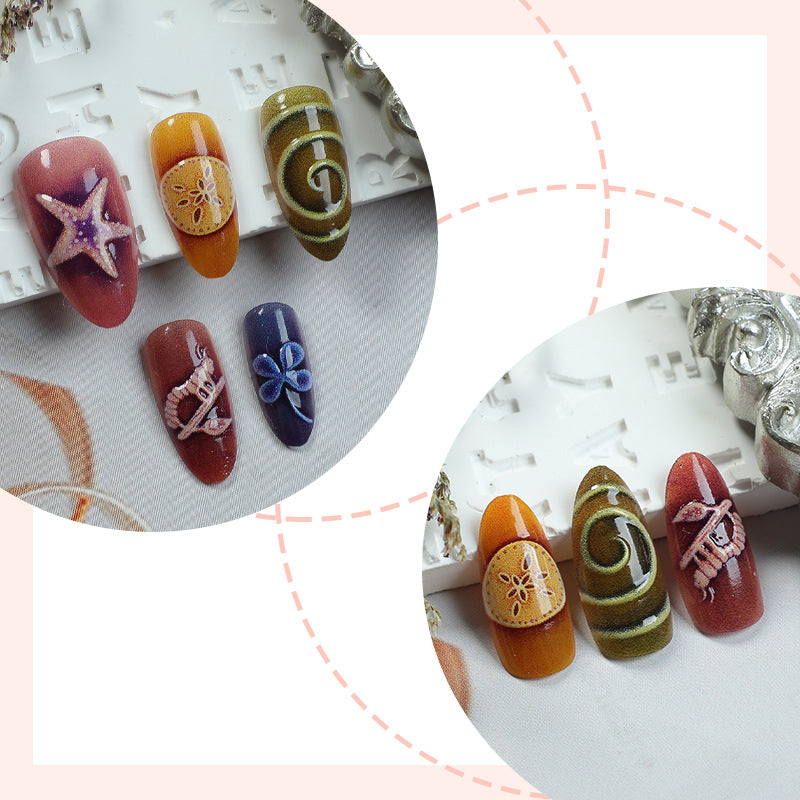 Artificial nail set with creative maritime and nature-inspired motifs Bowlift