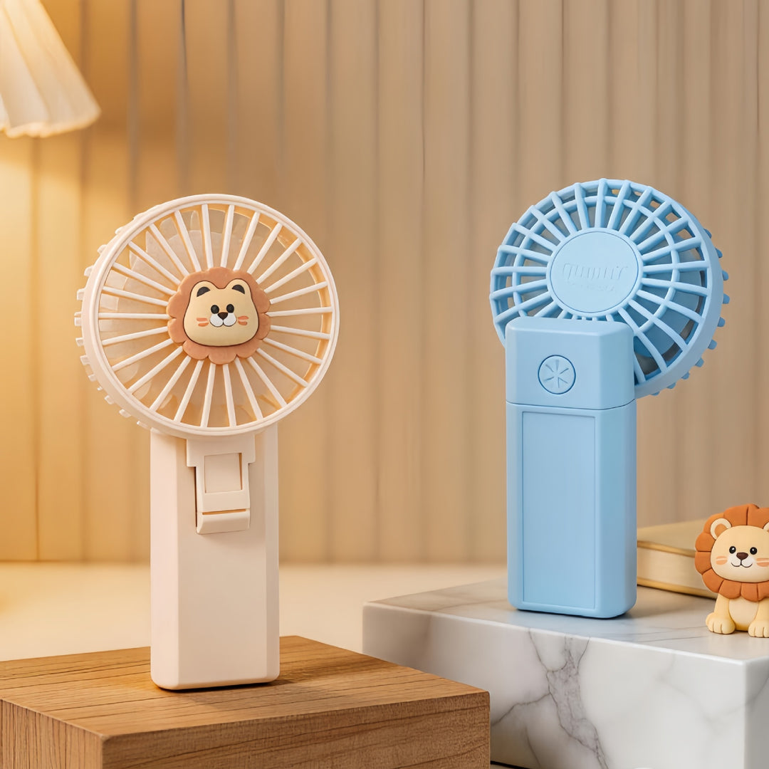 Women's Portable Hand Fan with Cute Lion Patterns Bowlift