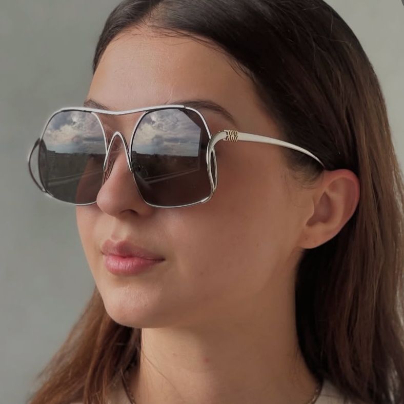 Women's geometric sunglasses with narrow metal frame and brown lenses Bowlift