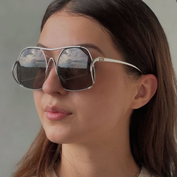 Women's geometric sunglasses with narrow metal frame and brown lenses Bowlift