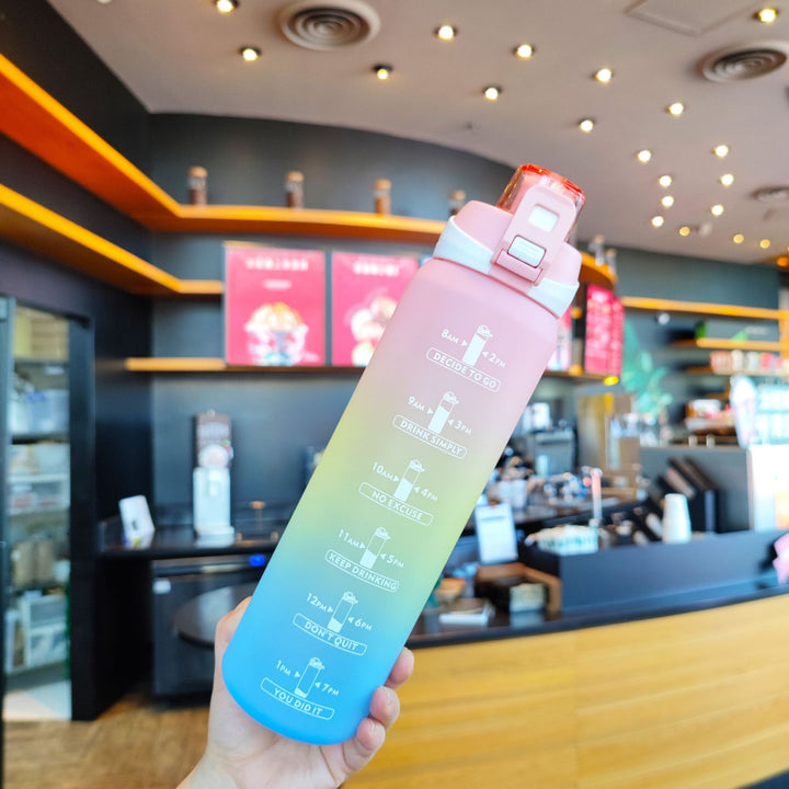 Women's Motivational Water Bottle with Unique Time Marking and Secure Closure Bowlift